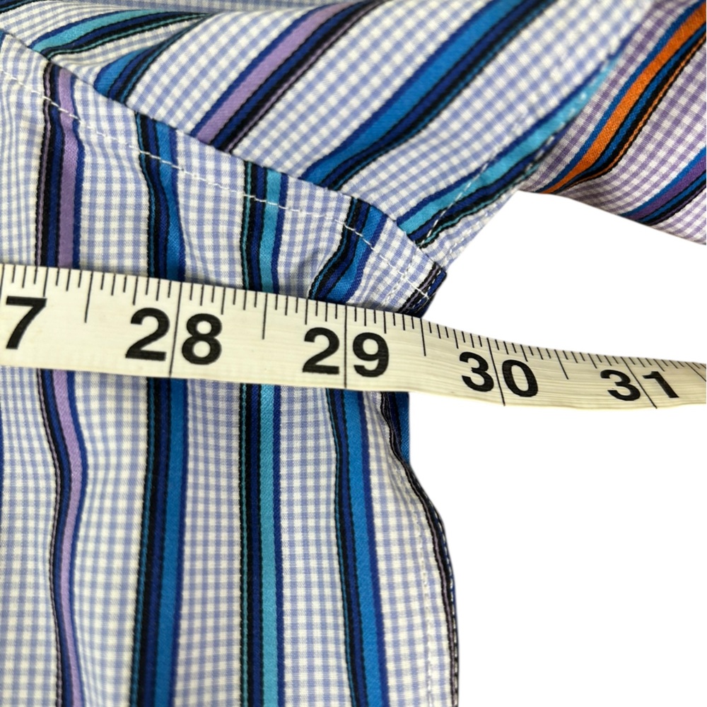 ROBERT GRAHAM Flip Cuff Striped Gingham Button Down Shirt Blue Purple 2XL - Picture 14 of 16